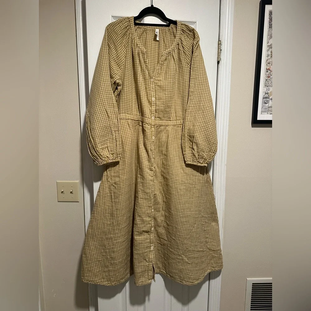 Pact Yellow Checkered Button-Up Dress - Picture 1 of 3